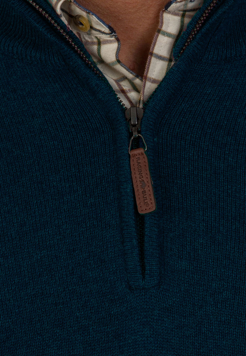 Knitted Cotton/Cashmere Quarter Zip - Navy