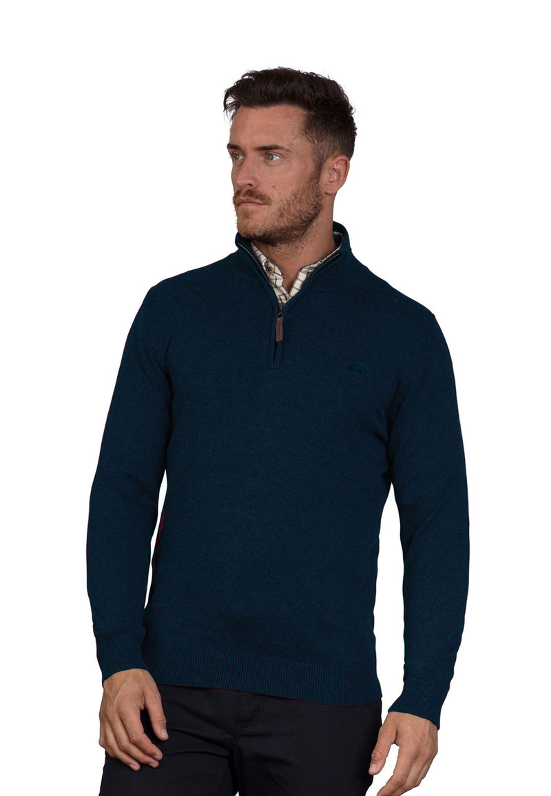 Knitted Cotton/Cashmere Quarter Zip - Navy