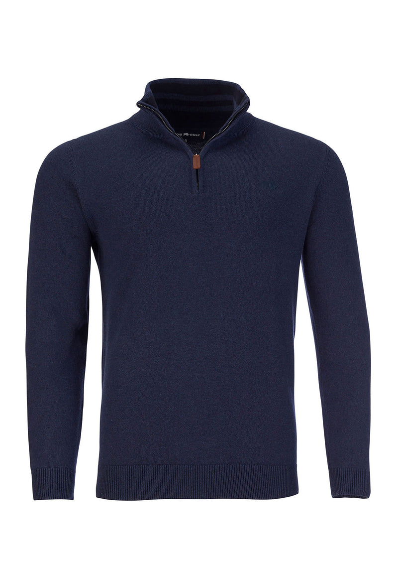 Knitted Cotton/Cashmere Quarter Zip - Navy