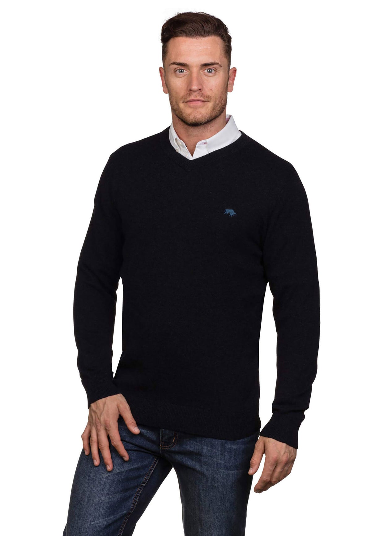 Knitted Cotton - Cashmere V Neck - Black