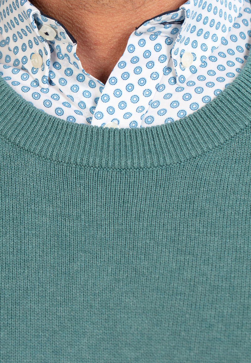 Knitted Cotton/Cashmere Crew Neck - Forest