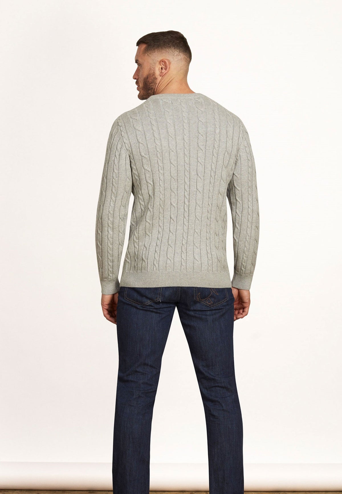 Classic Cable Knit Crew - Grey Marl