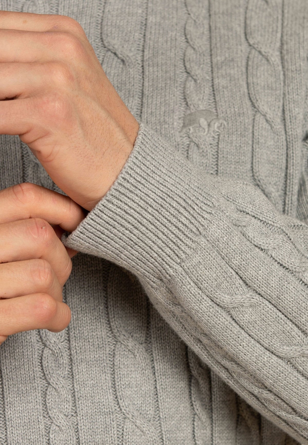 Classic Cable Knit Crew - Grey Marl