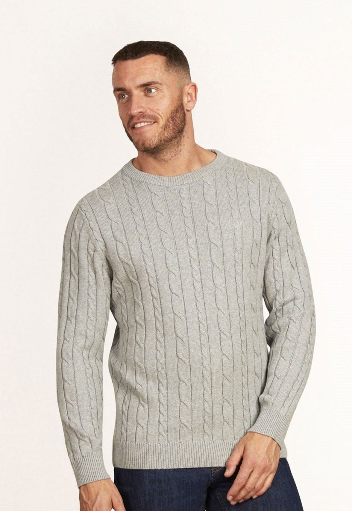 Classic Cable Knit Crew - Grey Marl