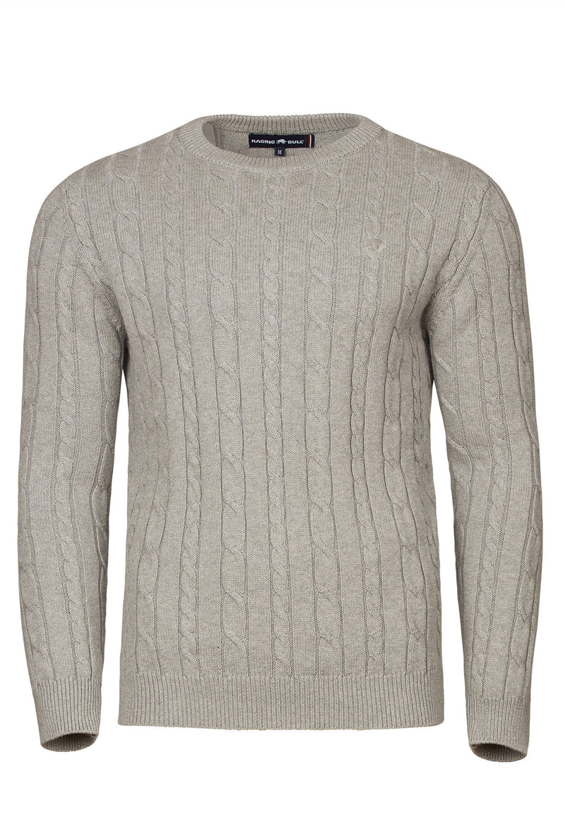 Classic Cable Knit Crew - Grey Marl