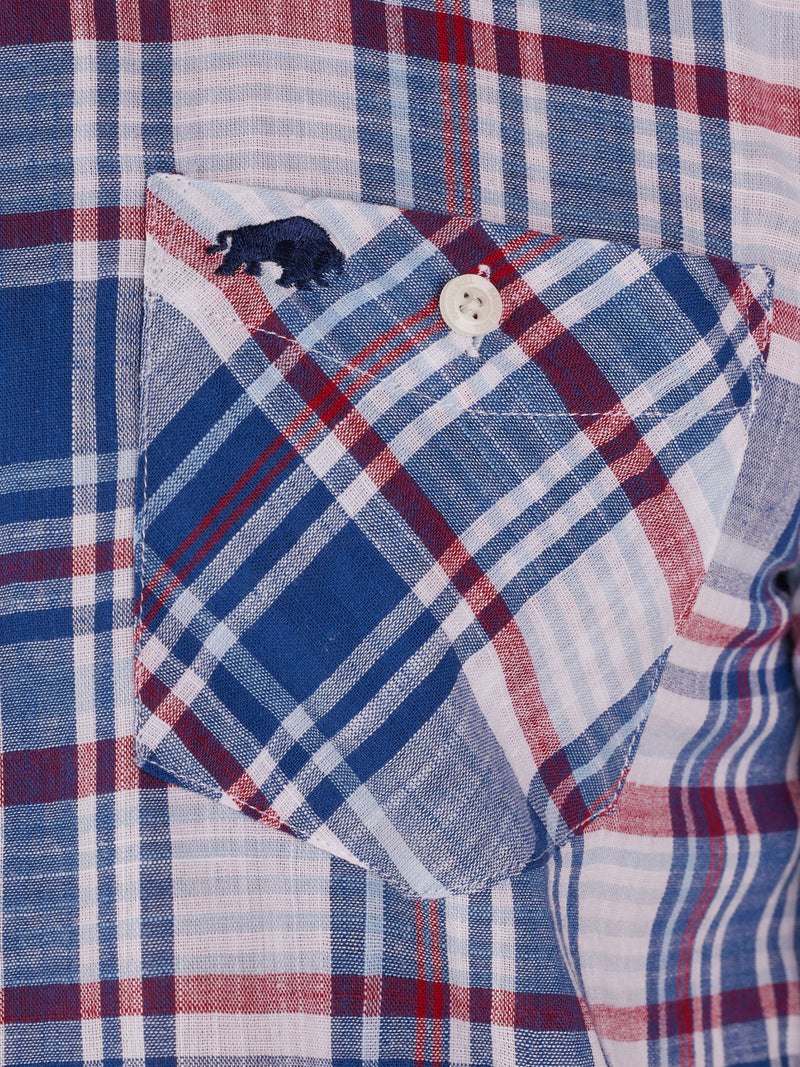 Short Sleeve Multi Check Shirt - Navy