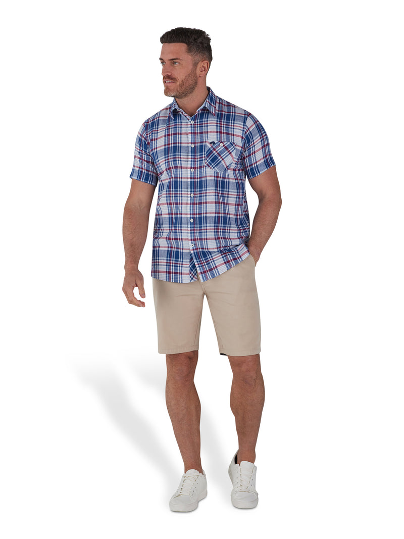 Short Sleeve Multi Check Shirt - Navy