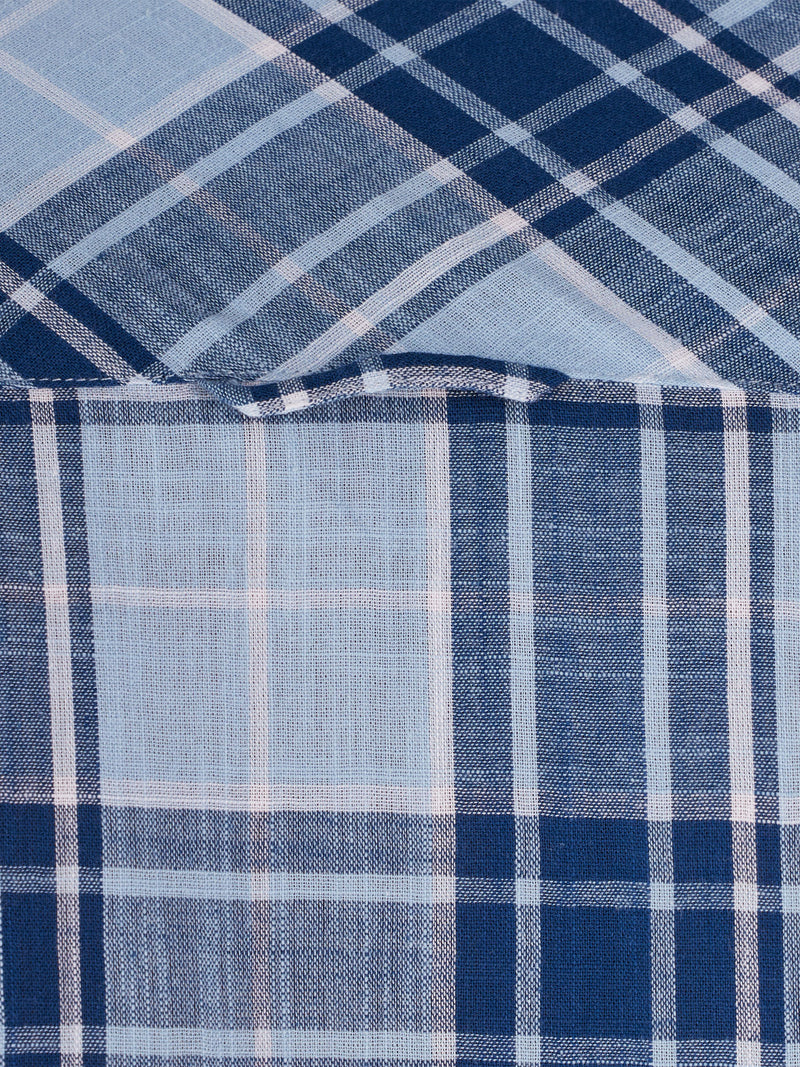 Short Sleeve Large Check Linen Look Cotton Shirt - Sky Blue