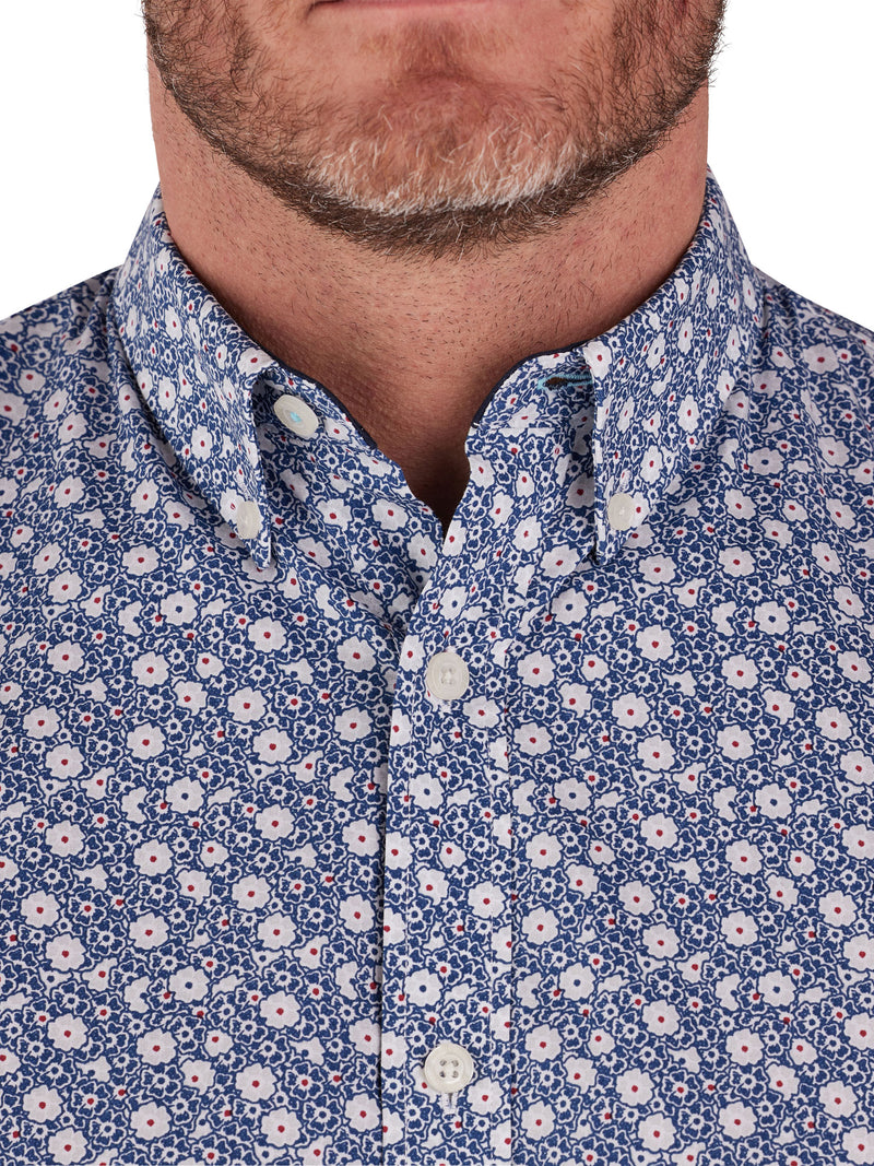 Short Sleeve Blossom Print Poplin Shirt - Navy