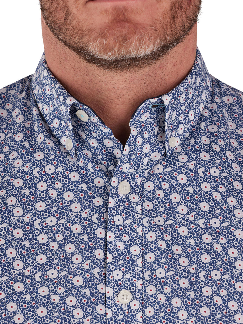 Short Sleeve Blossom Print Poplin Shirt - Navy