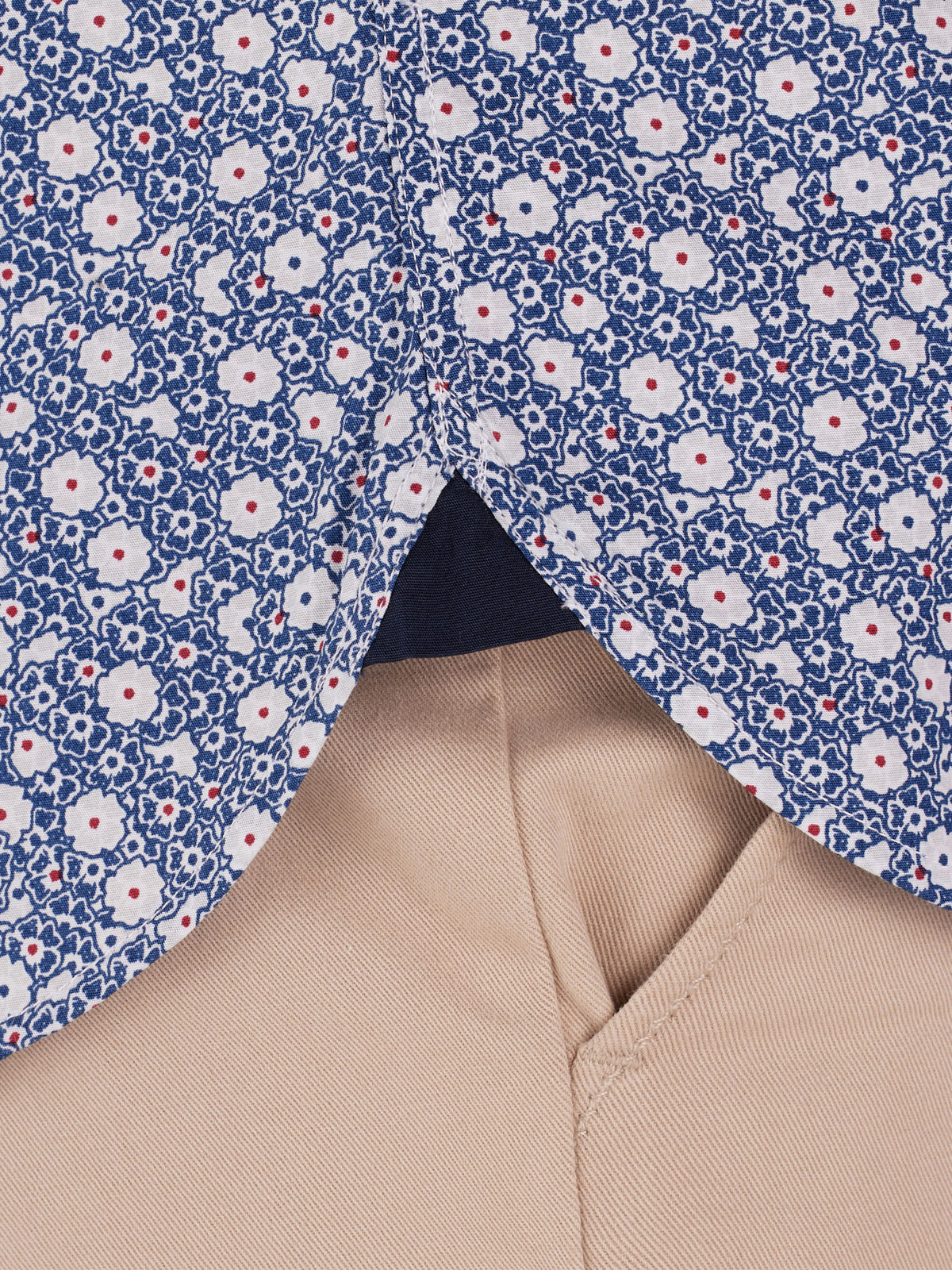 Short Sleeve Blossom Print Poplin Shirt - Navy