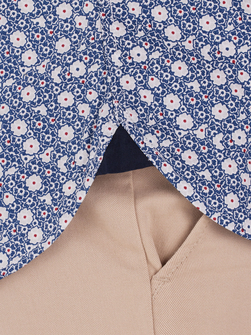 Short Sleeve Blossom Print Poplin Shirt - Navy