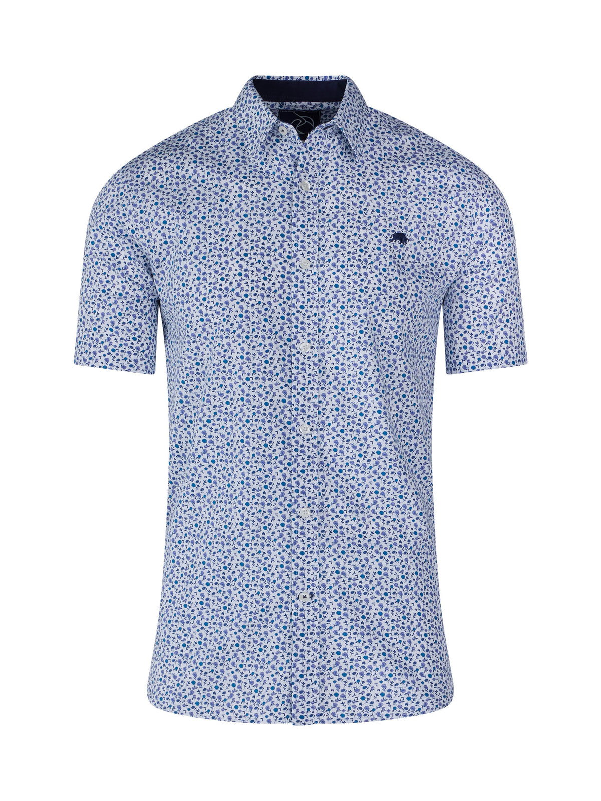Short Sleeve Flower Print Poplin Shirt - Purple