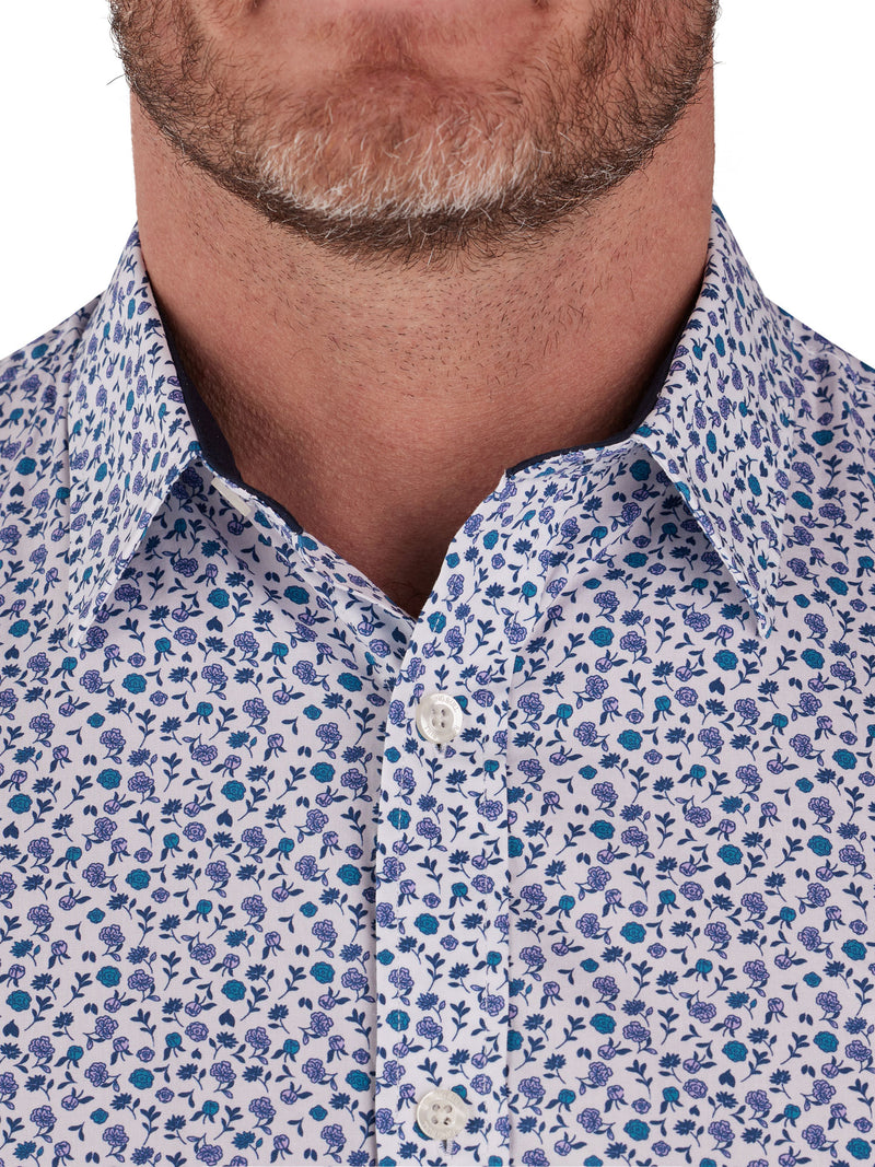 Short Sleeve Flower Print Poplin Shirt - Purple