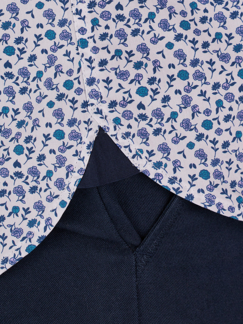 Short Sleeve Flower Print Poplin Shirt - Purple