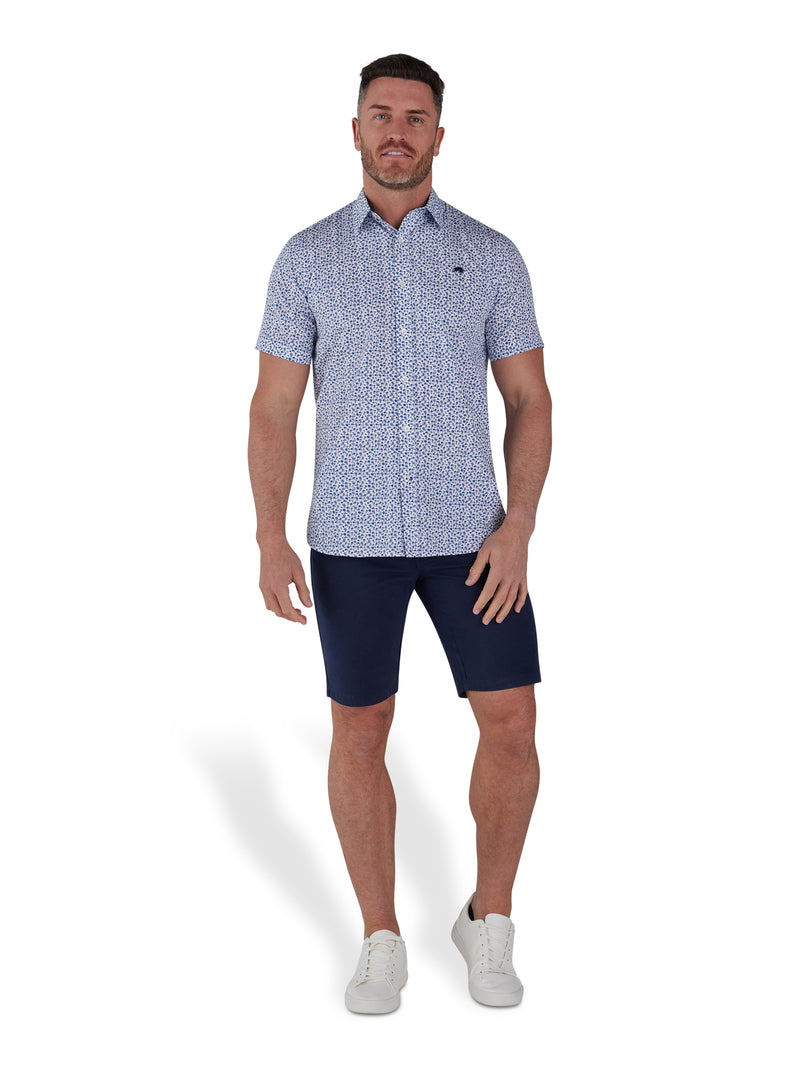 Short Sleeve Flower Print Poplin Shirt - Purple