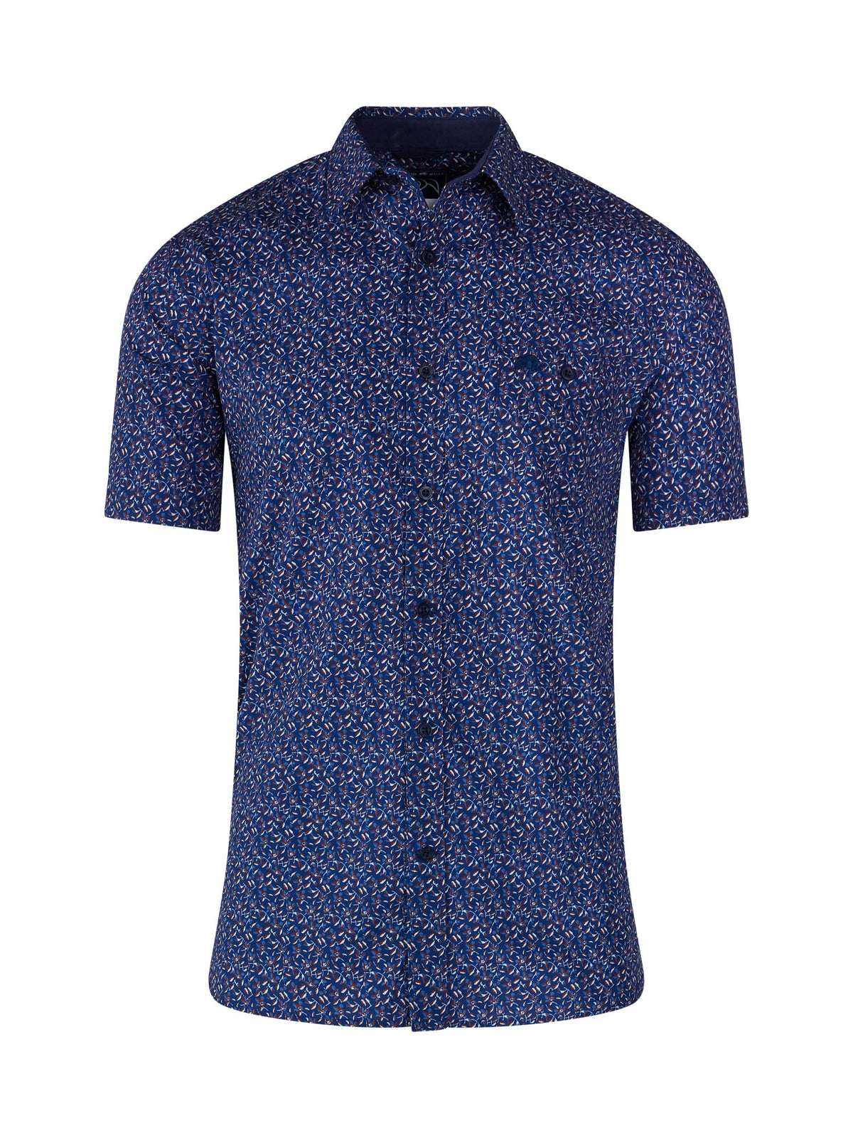Short Sleeve Bloom Print Poplin Shirt - Navy