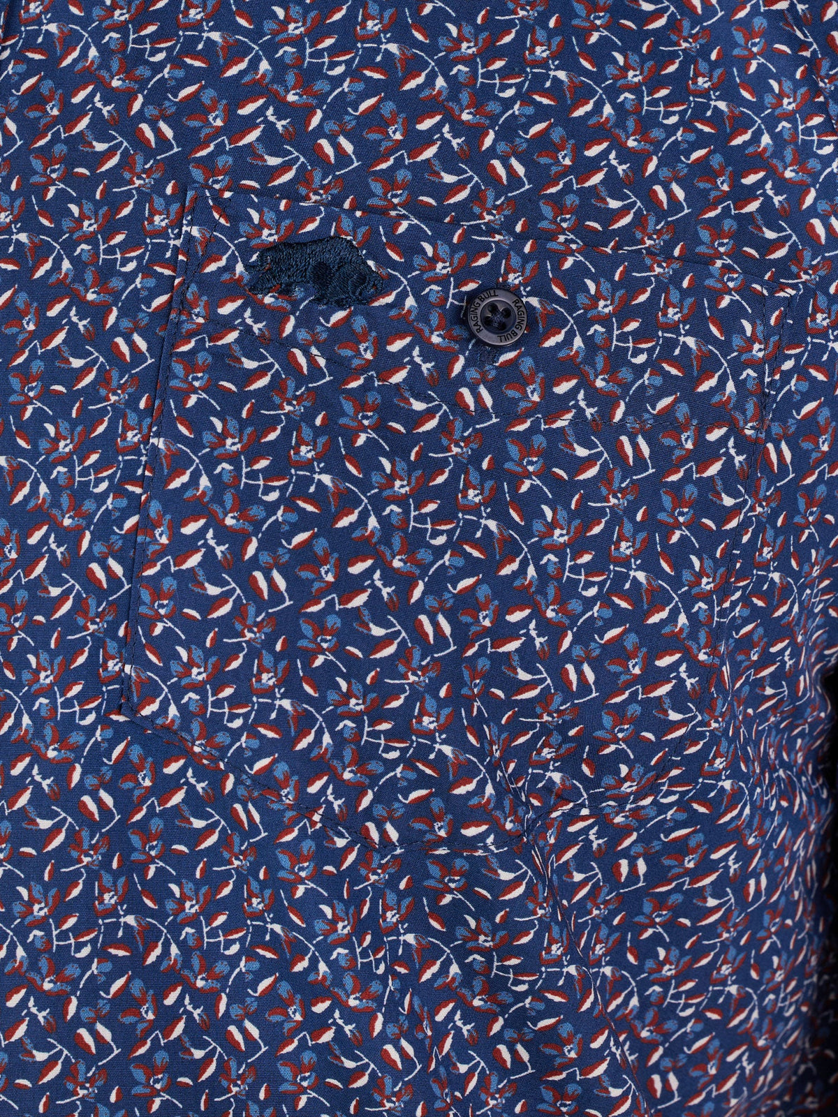 Short Sleeve Bloom Print Poplin Shirt - Navy