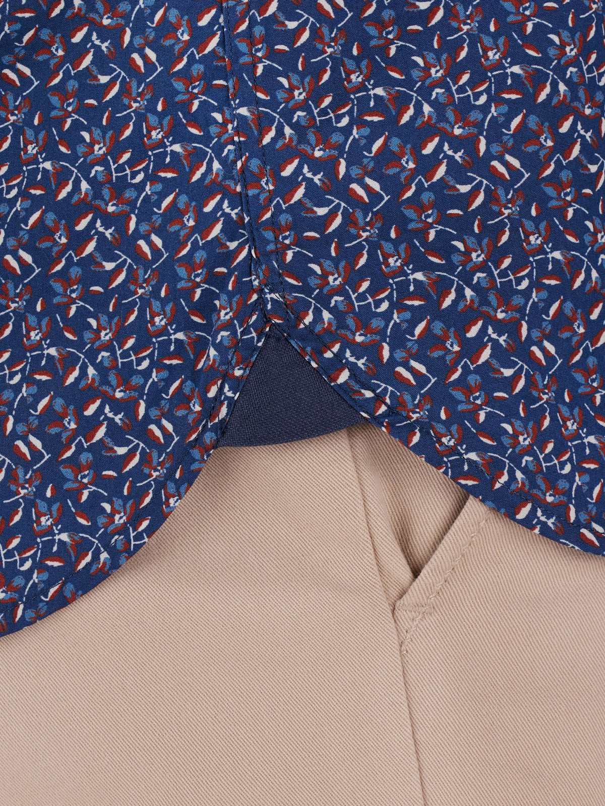 Short Sleeve Bloom Print Poplin Shirt - Navy