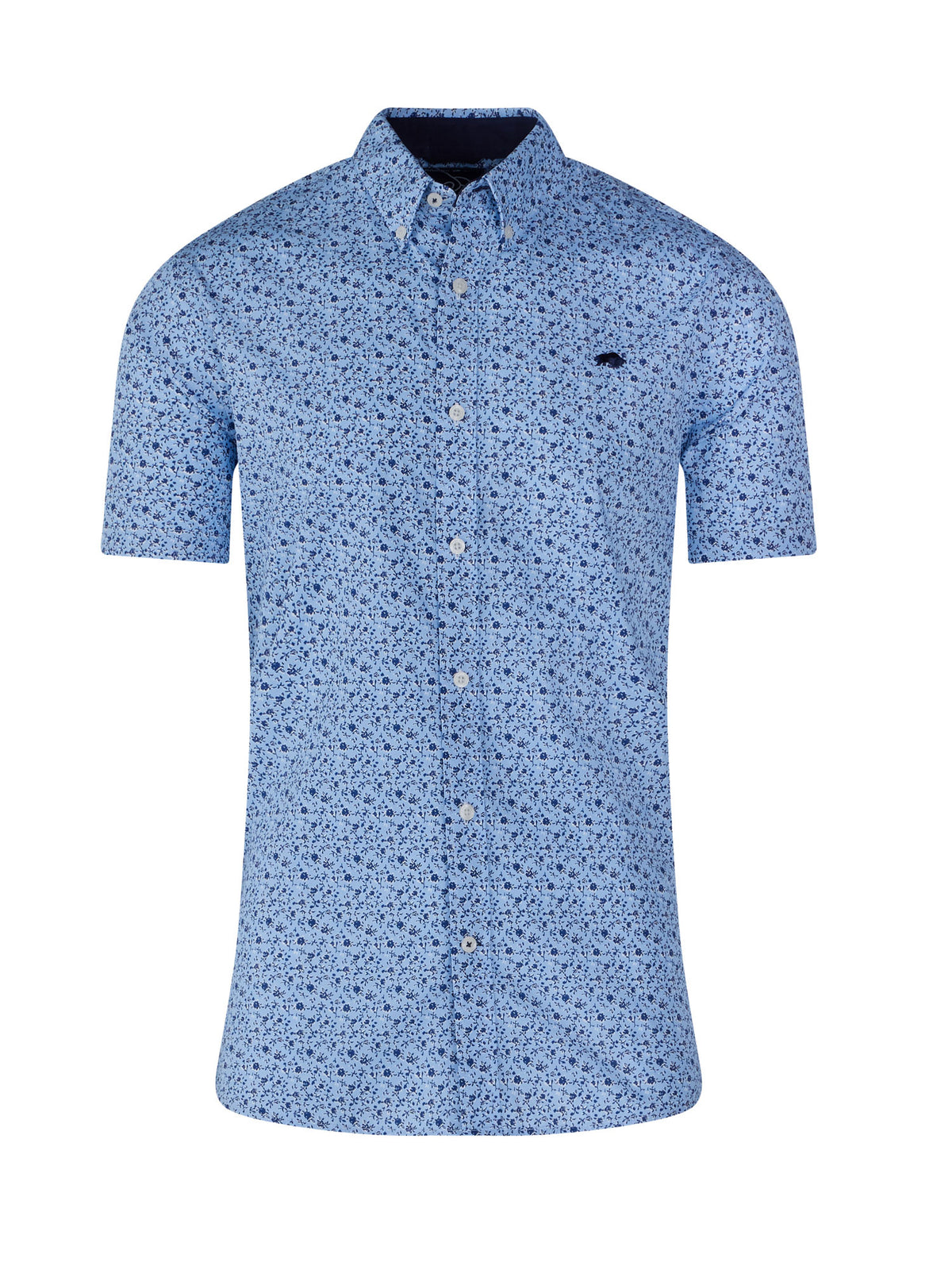 Short Sleeve Flower Bud Print Poplin Shirt - Sky Blue
