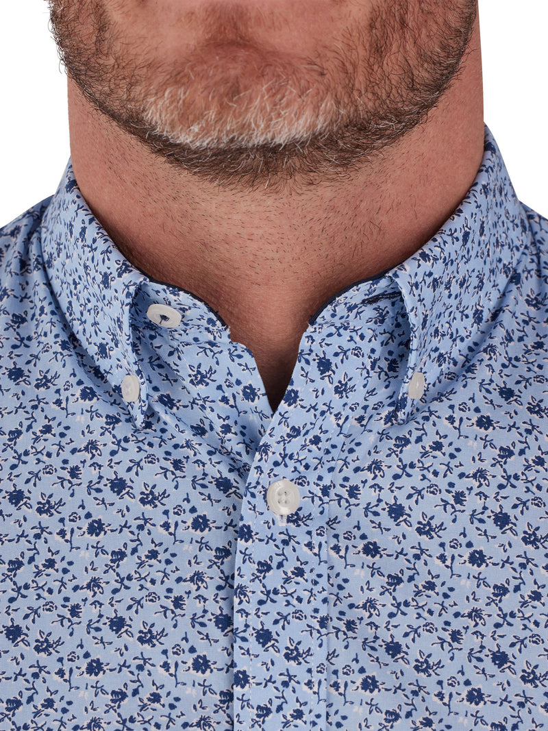 Short Sleeve Flower Bud Print Poplin Shirt - Sky Blue
