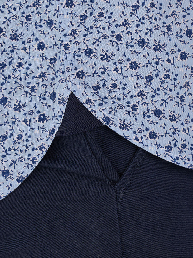 Short Sleeve Flower Bud Print Poplin Shirt - Sky Blue