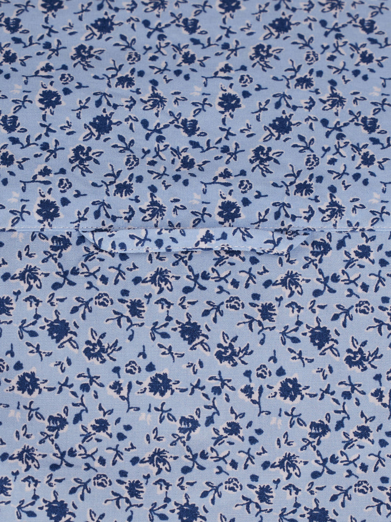 Short Sleeve Flower Bud Print Poplin Shirt - Sky Blue