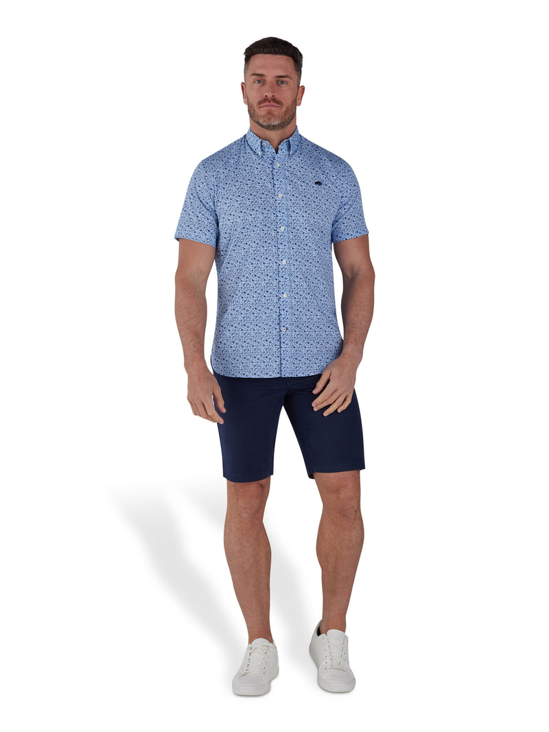Short Sleeve Flower Bud Print Poplin Shirt - Sky Blue