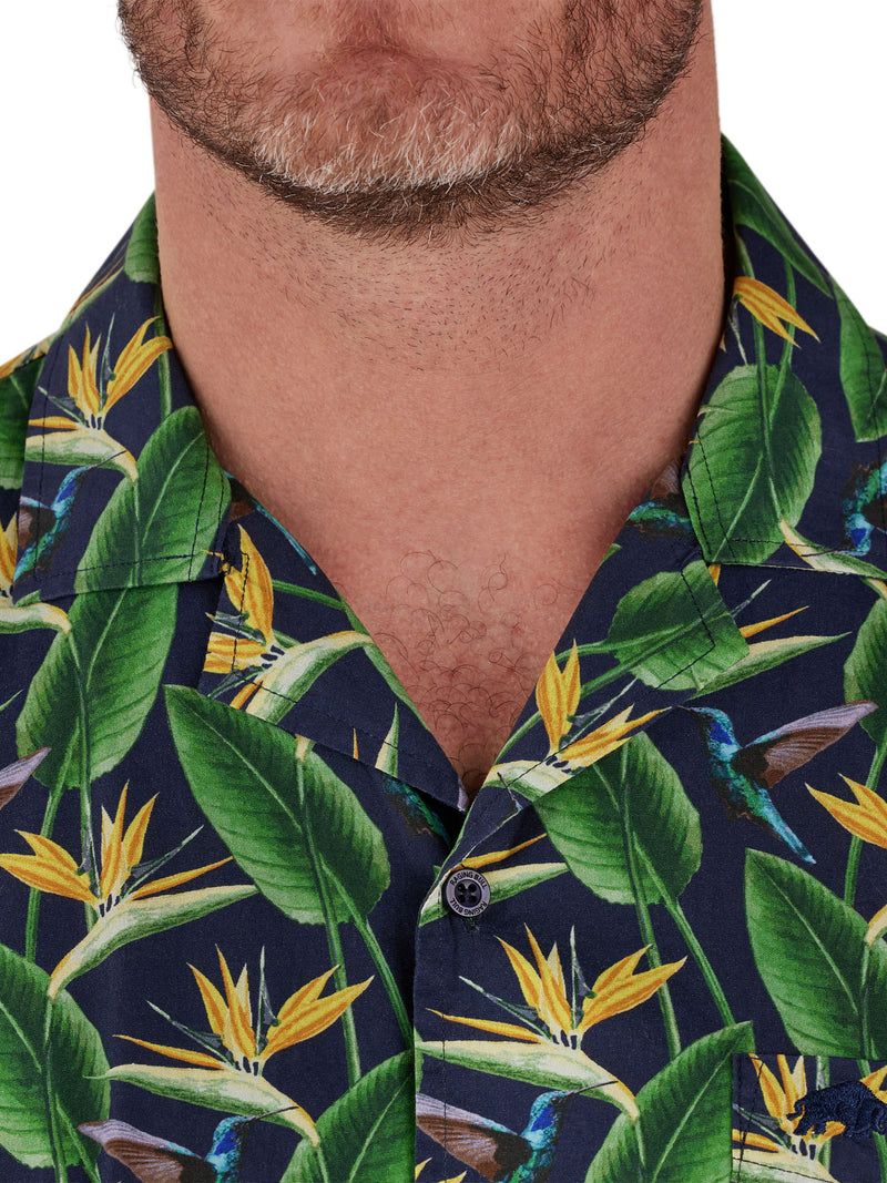 Short Sleeve Tropical Print Shirt - Navy