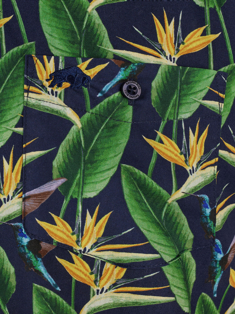Short Sleeve Tropical Print Shirt - Navy