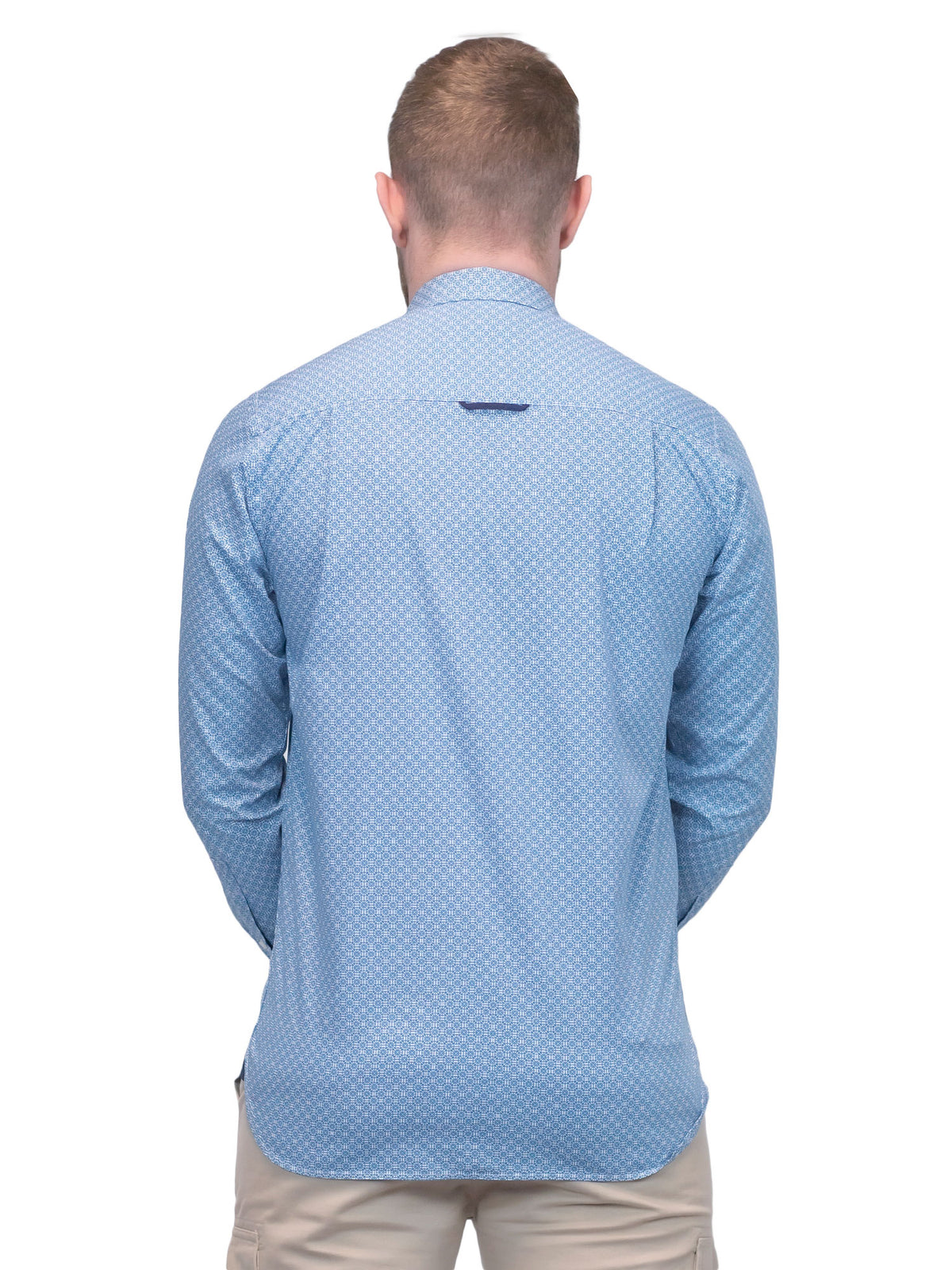 Long Sleeve Geometric Print Poplin Shirt - Teal