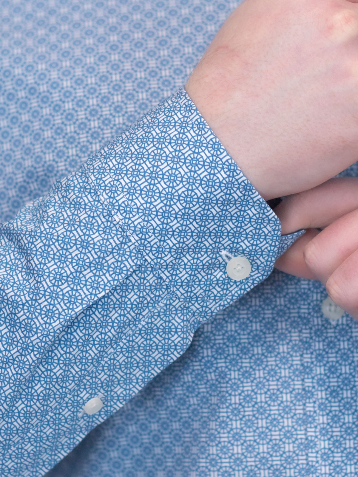 Long Sleeve Geometric Print Poplin Shirt - Teal