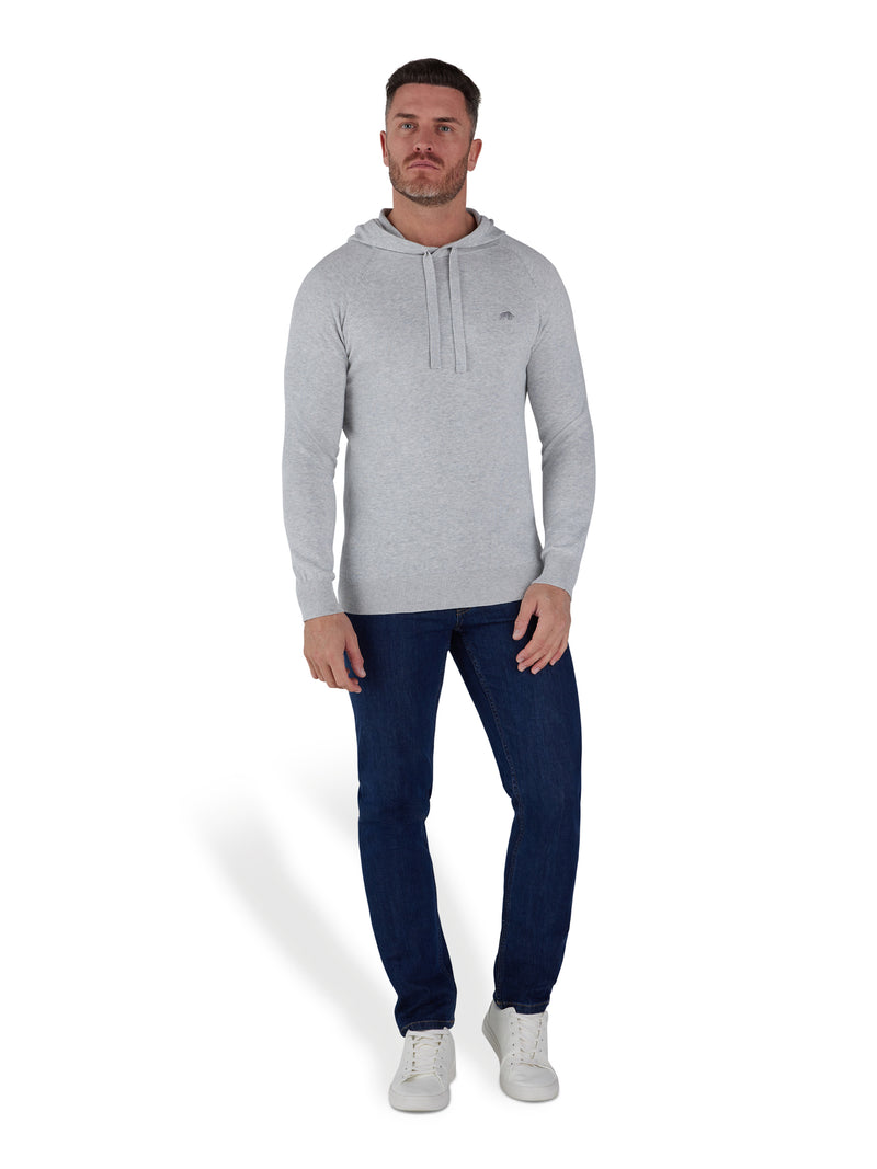Pullover Knitted Hoodie - Light Grey Marl