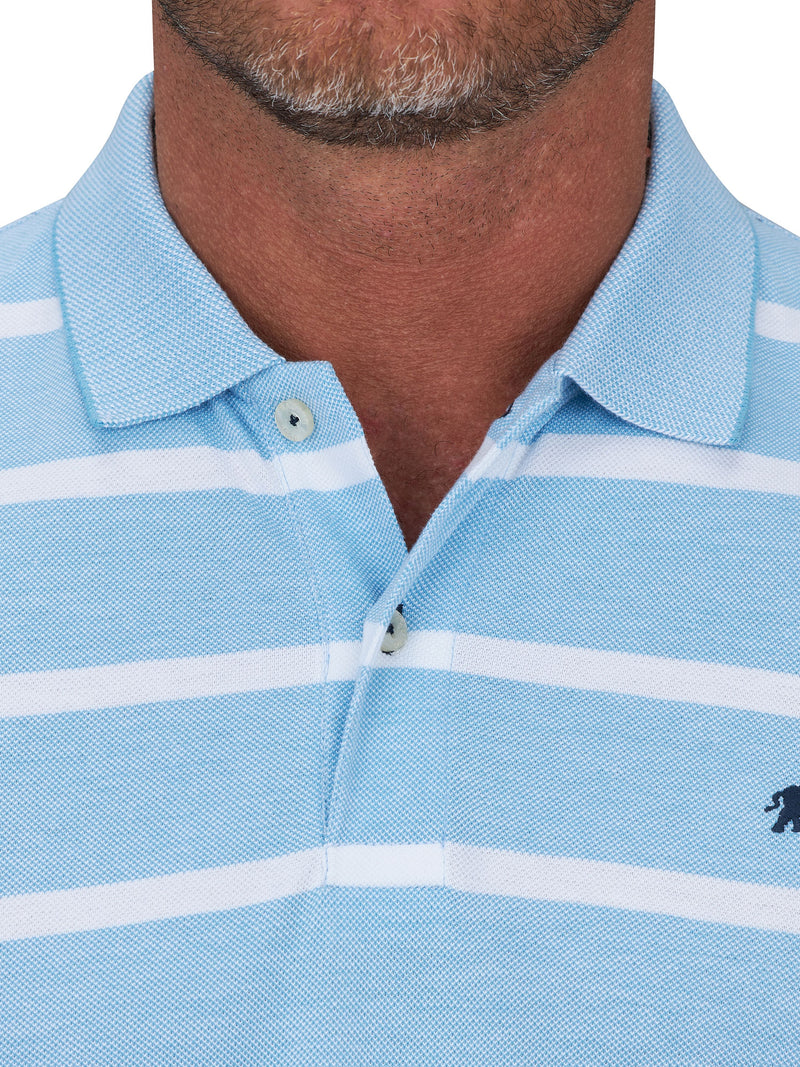 Birdseye Stripe Polo - Mid Blue