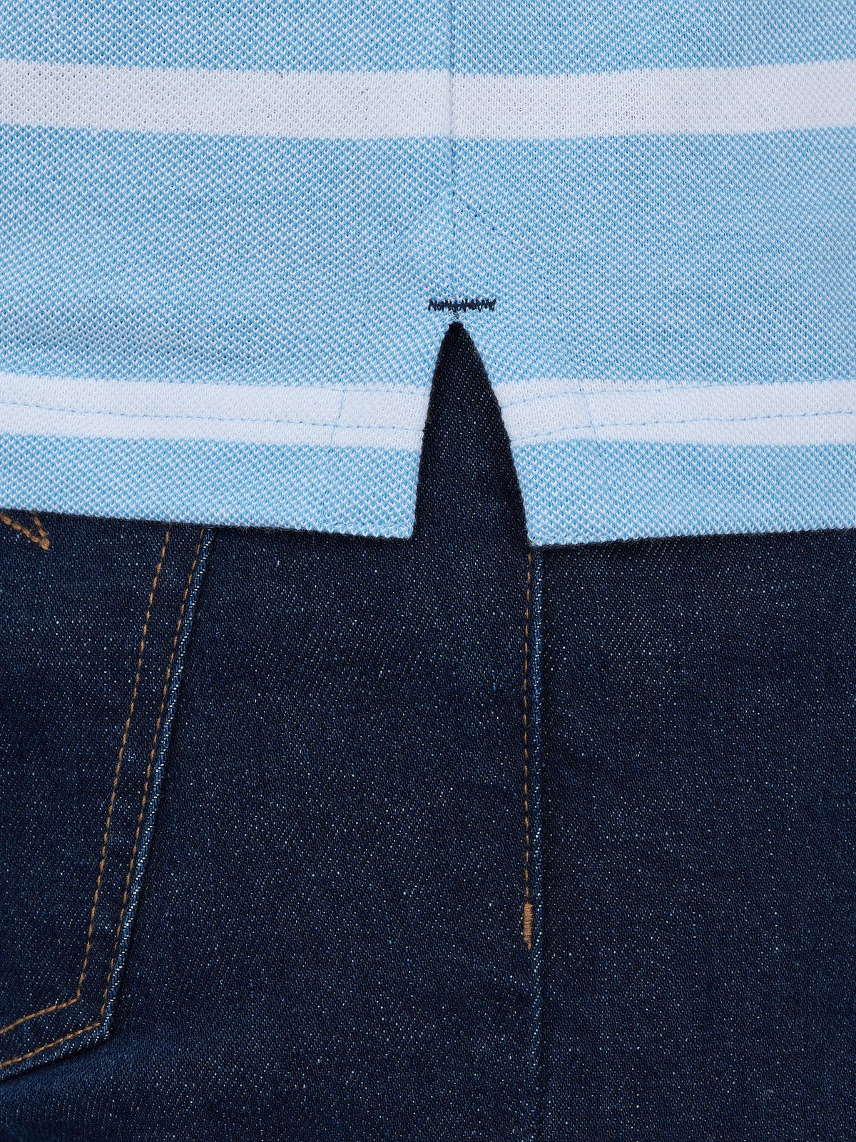 Birdseye Stripe Polo - Mid Blue