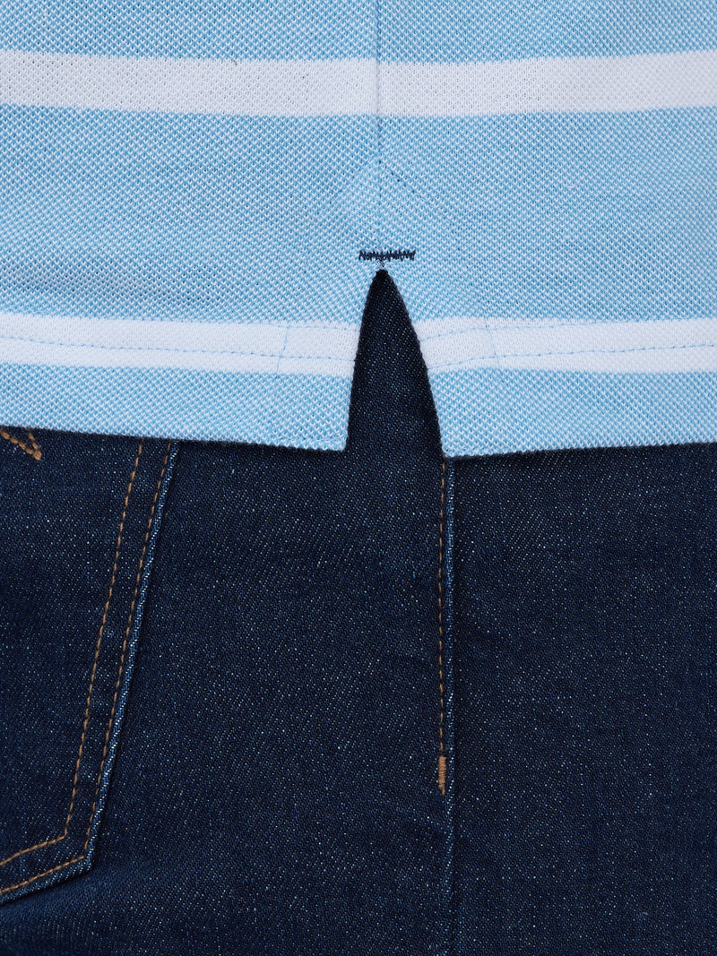 Birdseye Stripe Polo - Mid Blue