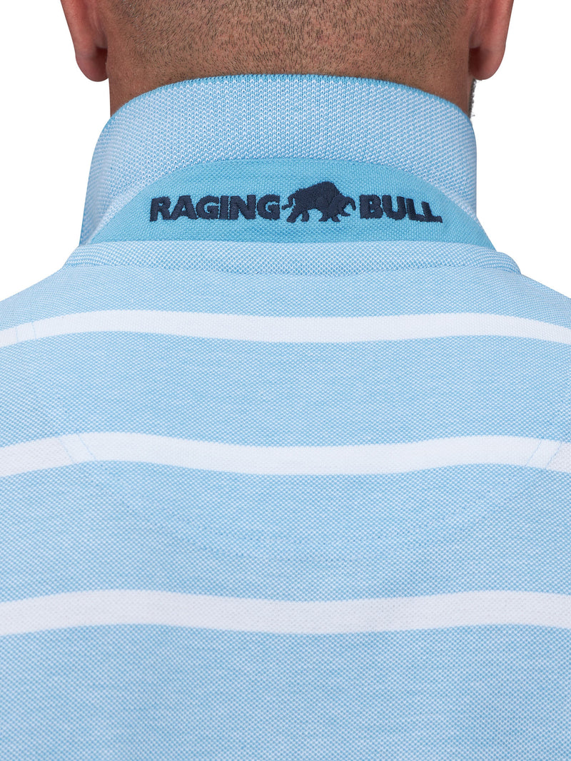 Birdseye Stripe Polo - Mid Blue
