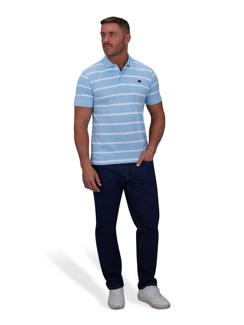 Birdseye Stripe Polo - Mid Blue
