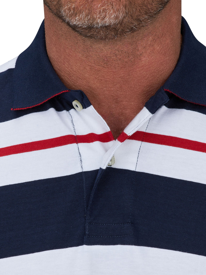 Two Tone Stripe Polo - Navy
