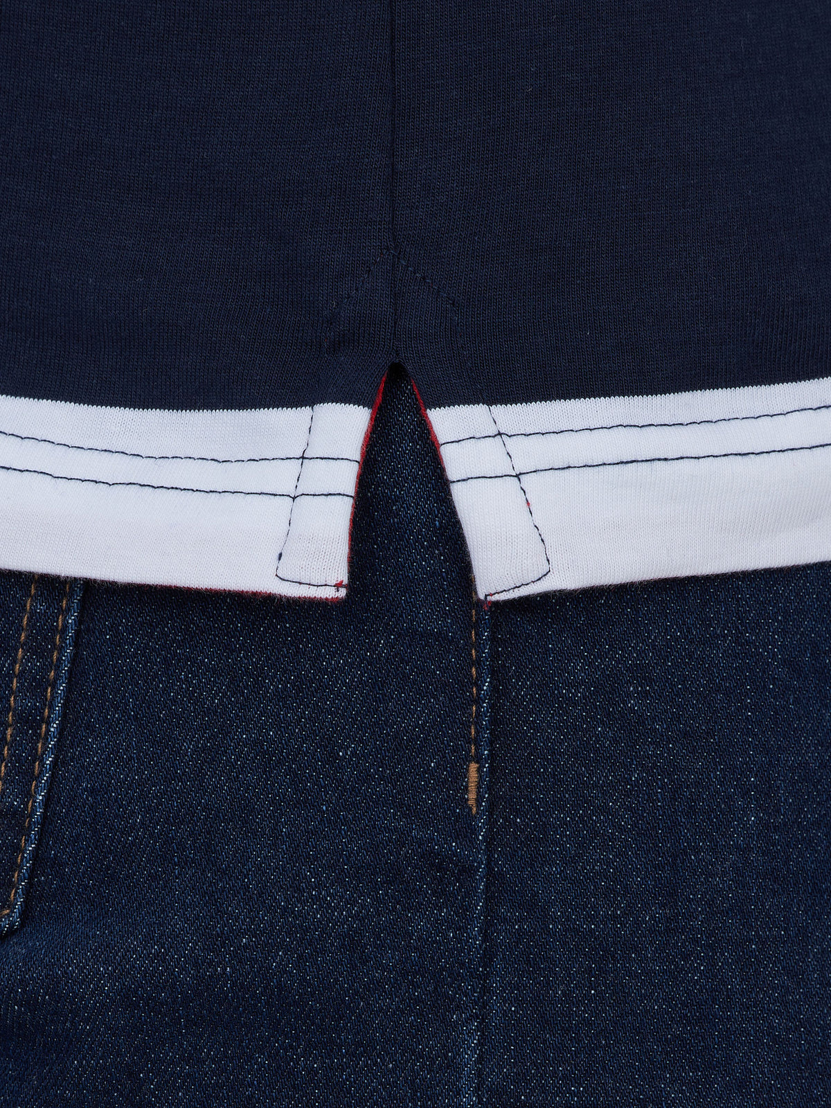 Two Tone Stripe Polo - Navy