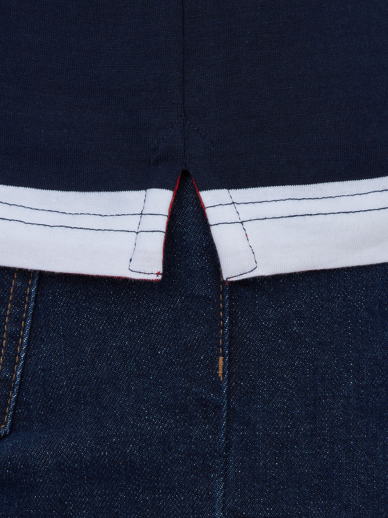 Two Tone Stripe Polo - Navy