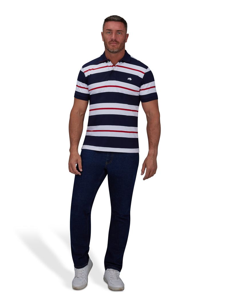 Two Tone Stripe Polo - Navy