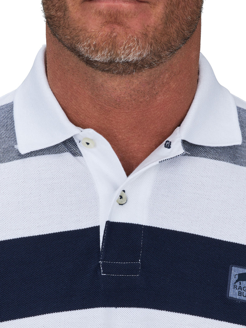 Birdseye Contrast Panel Polo - White