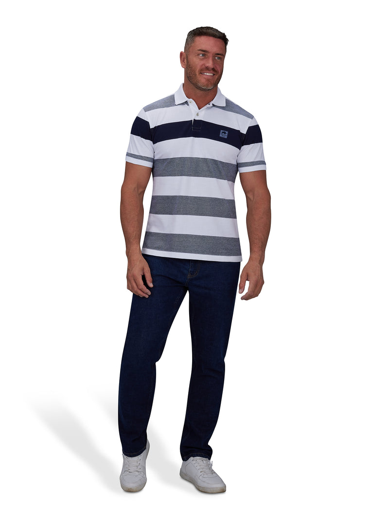 Birdseye Contrast Panel Polo - White