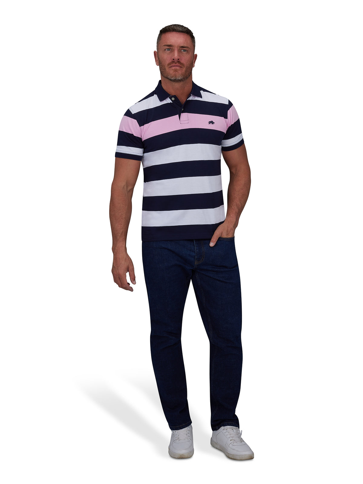 Jersey Contrast Panel Polo - Navy