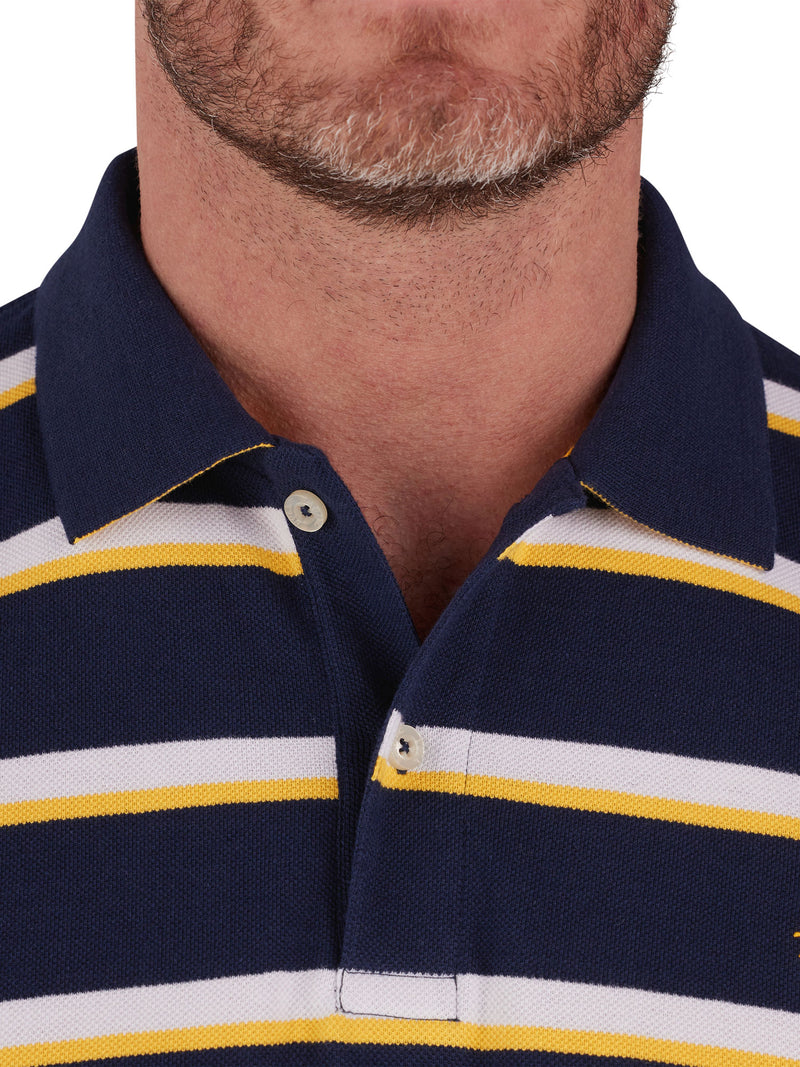 Thin Stripe Pique Polo - Navy