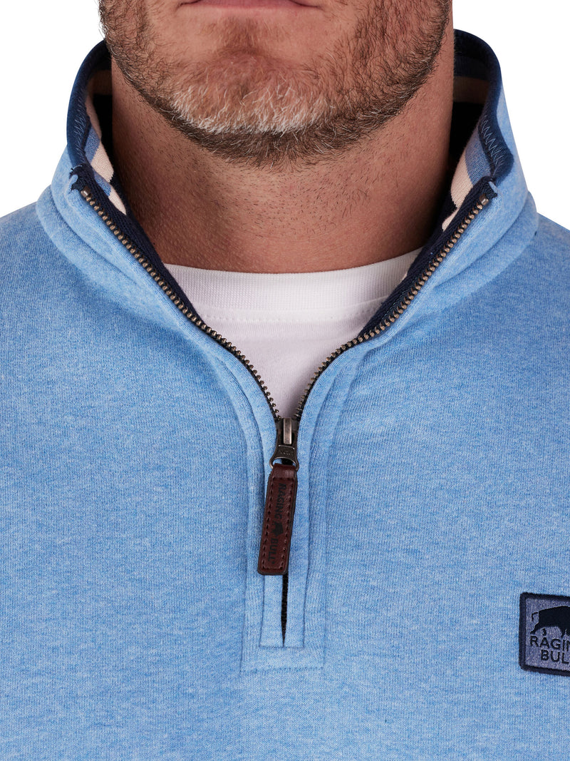 Badge Quarter Zip Sweat - Sky Blue